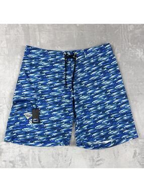 Columbia PFG Fish Print Board Shorts Blue Omni Shield Men 40 With Bottle Opener